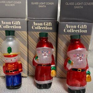 LOT OF 8 VINTAGE AVON GLASS LIGHT COVERS CHRISTMAS ORNAMENTS IN BOXES